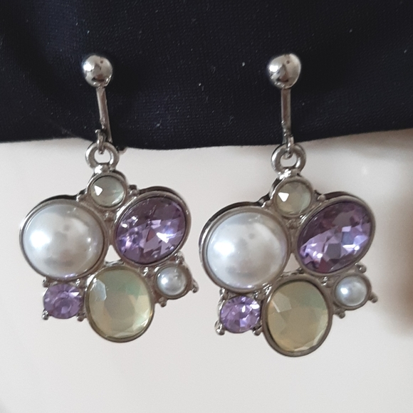 **3/$25** Mauve & Cream Stone & Pearl Necklace and Clip on Earrings Set - Picture 5 of 5